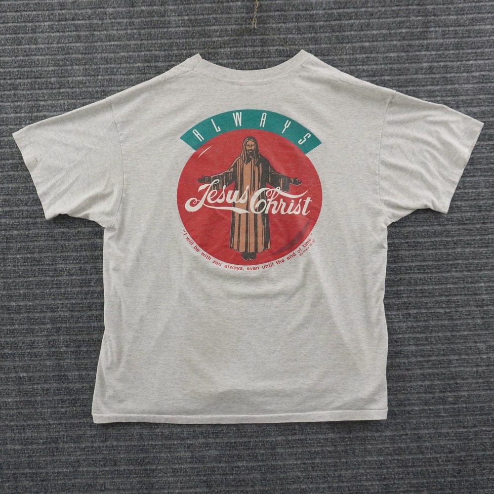 Vintage 90s Hanes Jesus Christ T-Shirt Mens XL Gray Real Thing Graphic Tee